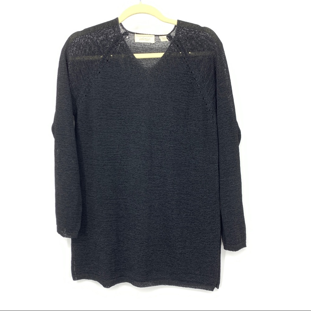 Lord & Taylor Sweater Tunic Top Black V Neck Knit